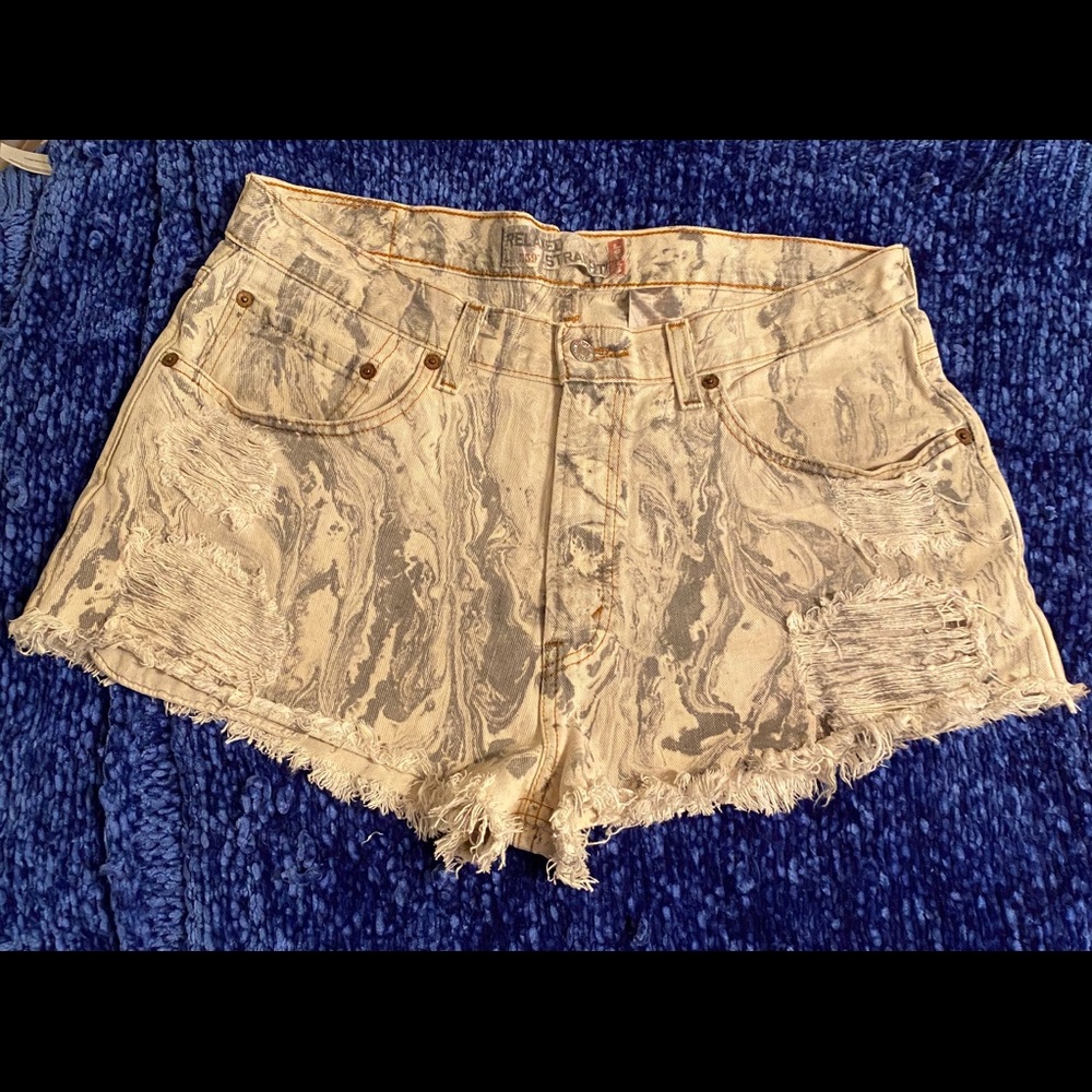Vintage Levi Jean Shorts, White & Grey Tie Dye